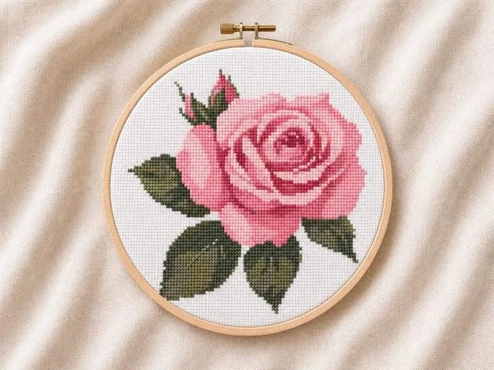 Delicate Pink Rose Cross Stitch Pattern PDF
