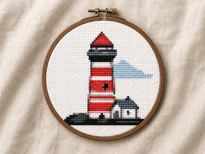 Red and White Lighthouse Cross Stitch Pattern PDF